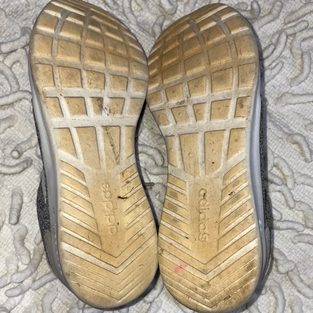 adidas Gray Knit Sneakers with White Three-Stripes - Picture 7 of 8